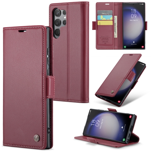 

For Samsung Galaxy S24 Ultra CaseMe 023 Butterfly Buckle Litchi Texture RFID Anti-theft Leather Phone Case(Wine Red)