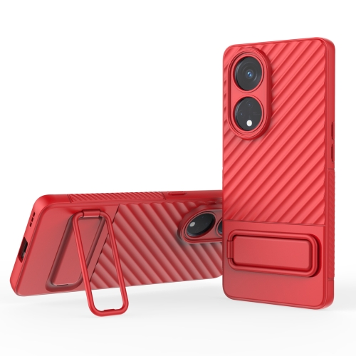 

For OPPO Reno8 T 5G Wavy Texture TPU Phone Case with Lens Film(Red)