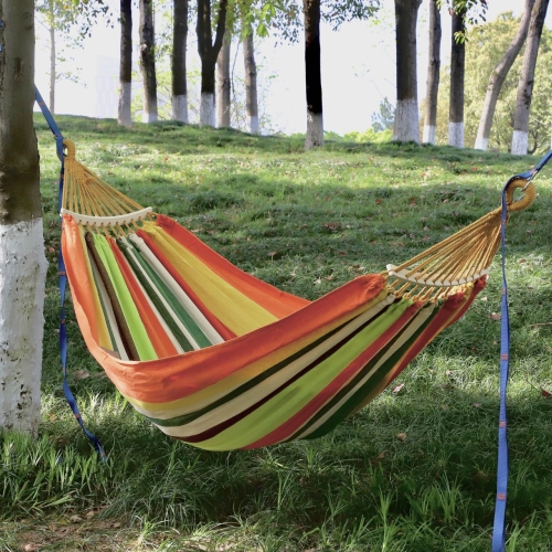 

Outdoor Double Thickened Canvas Hammock Indoor Swing with Detachable Curved Rod, Size:200x100cm(Candy Color)