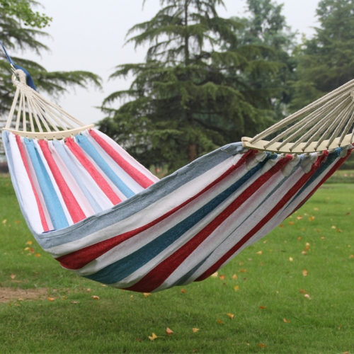 

Outdoor Double Thickened Canvas Hammock Indoor Swing with Detachable Curved Rod, Size:200x100cm(Red White Stripe)