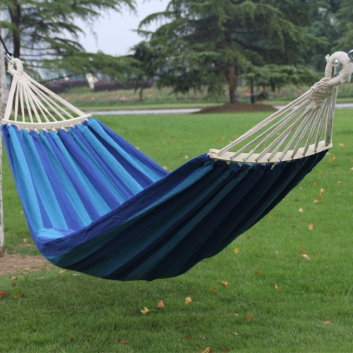 

Outdoor Double Thickened Canvas Hammock Indoor Swing with Detachable Curved Rod, Size:200x100cm(Dark Blue)