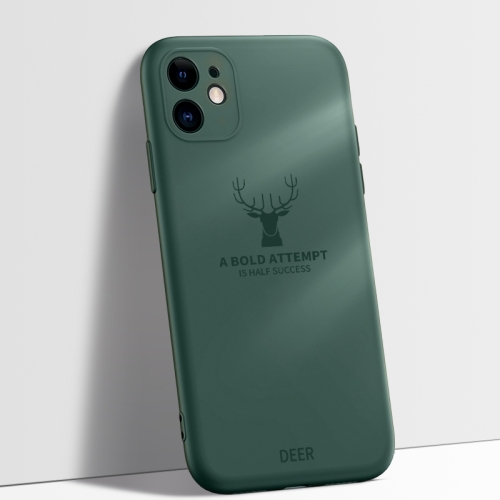 For Iphone 11 Elk Pattern Shockproof Silicone Protective Case Dark Green