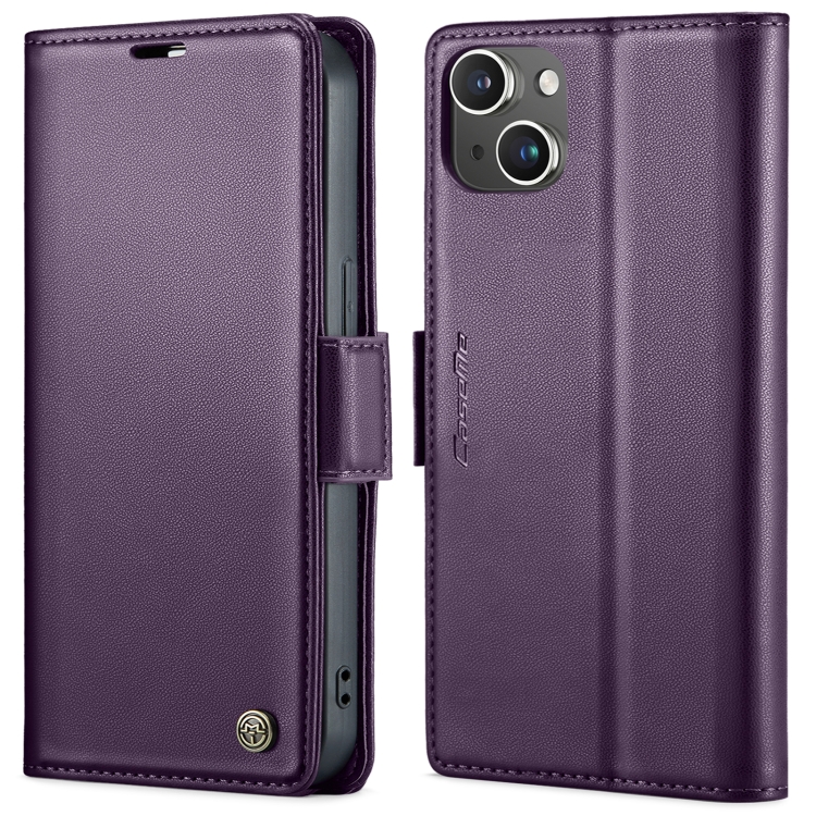 

For iPhone 14 CaseMe 023 Butterfly Buckle Litchi Texture RFID Anti-theft Leather Phone Case(Pearly Purple)