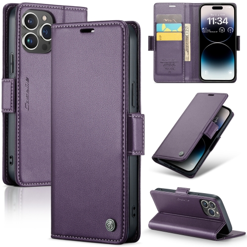 

For iPhone 14 Pro Max CaseMe 023 Butterfly Buckle Litchi Texture RFID Anti-theft Leather Phone Case(Pearly Purple)