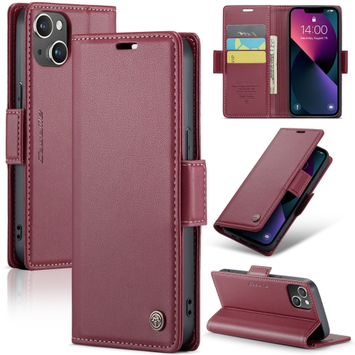 

For iPhone 13 CaseMe 023 Butterfly Buckle Litchi Texture RFID Anti-theft Leather Phone Case(Wine Red)