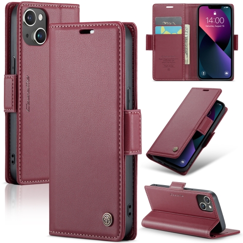 

For iPhone 13 mini CaseMe 023 Butterfly Buckle Litchi Texture RFID Anti-theft Leather Phone Case(Wine Red)