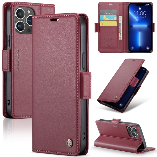 

For iPhone 13 Pro CaseMe 023 Butterfly Buckle Litchi Texture RFID Anti-theft Leather Phone Case(Wine Red)