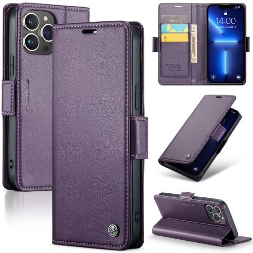 

For iPhone 13 Pro CaseMe 023 Butterfly Buckle Litchi Texture RFID Anti-theft Leather Phone Case(Pearly Purple)