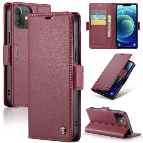 

For iPhone 12 / 12 Pro CaseMe 023 Butterfly Buckle Litchi Texture RFID Anti-theft Leather Phone Case(Wine Red)