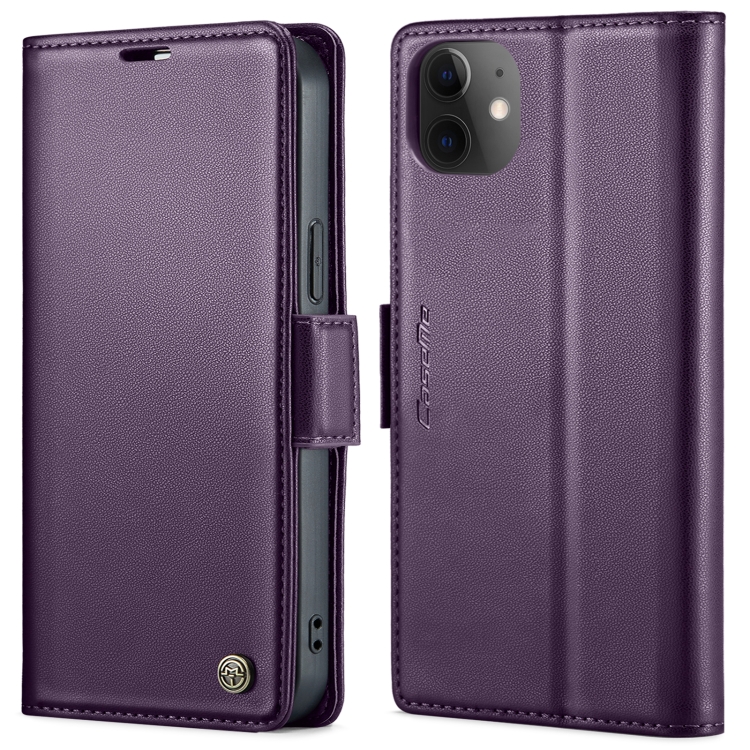 

For iPhone 12 / 12 Pro CaseMe 023 Butterfly Buckle Litchi Texture RFID Anti-theft Leather Phone Case(Pearly Purple)