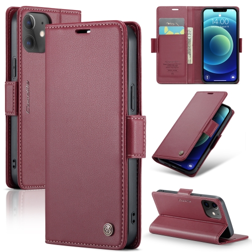 

For iPhone 12 mini CaseMe 023 Butterfly Buckle Litchi Texture RFID Anti-theft Leather Phone Case(Wine Red)