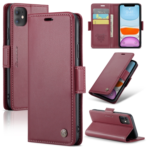 

For iPhone 11 CaseMe 023 Butterfly Buckle Litchi Texture RFID Anti-theft Leather Phone Case(Wine Red)