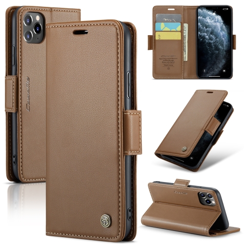 

For iPhone 11 Pro Max CaseMe 023 Butterfly Buckle Litchi Texture RFID Anti-theft Leather Phone Case(Brown)