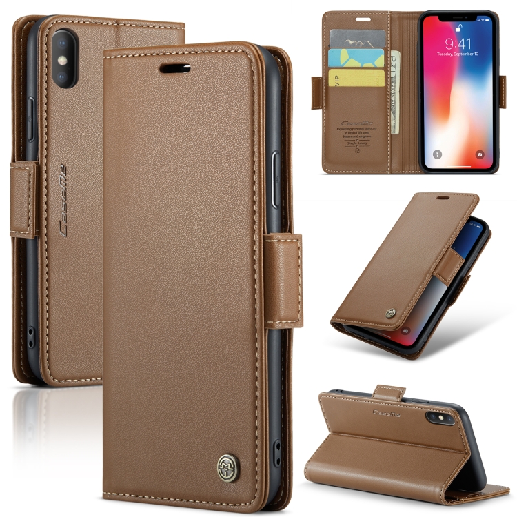 

For iPhone XS Max CaseMe 023 Butterfly Buckle Litchi Texture RFID Anti-theft Leather Phone Case(Brown)