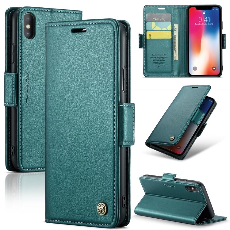 

For iPhone XS CaseMe 023 Butterfly Buckle Litchi Texture RFID Anti-theft Leather Phone Case(Pearly Blue)