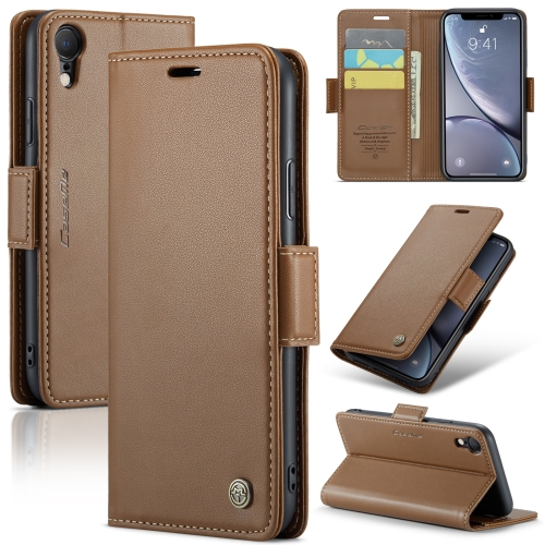 

For iPhone XR CaseMe 023 Butterfly Buckle Litchi Texture RFID Anti-theft Leather Phone Case(Brown)