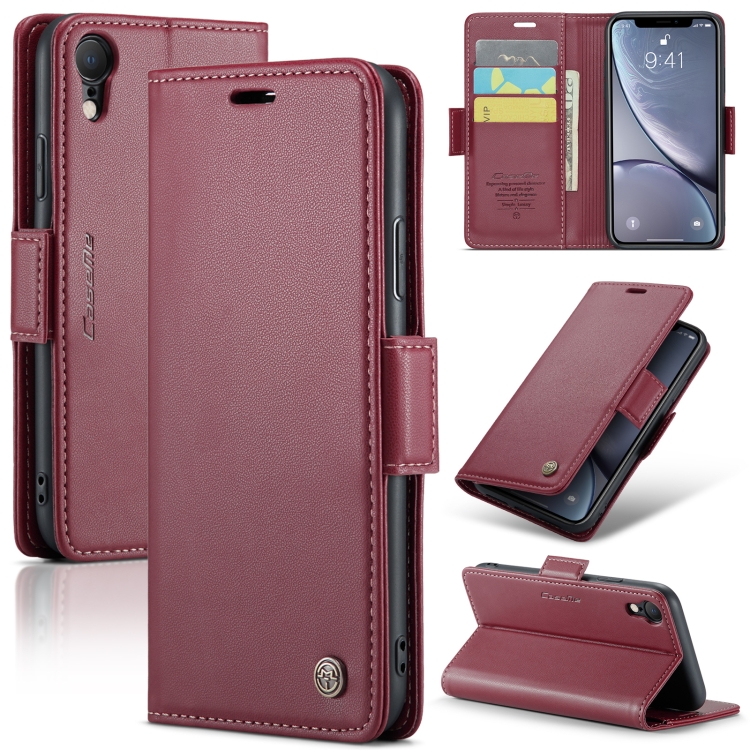 

For iPhone XR CaseMe 023 Butterfly Buckle Litchi Texture RFID Anti-theft Leather Phone Case(Wine Red)