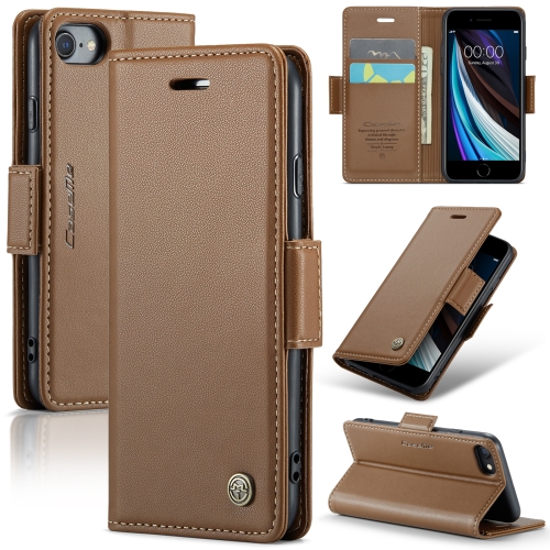 

For iPhone SE 2022/SE 2020/6/7/8 CaseMe 023 Butterfly Buckle Litchi Texture RFID Anti-theft Leather Phone Case(Brown)