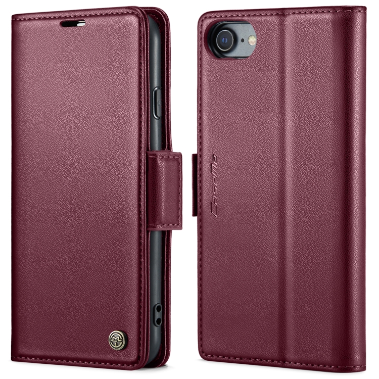 

For iPhone SE 2022/SE 2020/6/7/8 CaseMe 023 Butterfly Buckle Litchi Texture RFID Anti-theft Leather Phone Case(Wine Red)