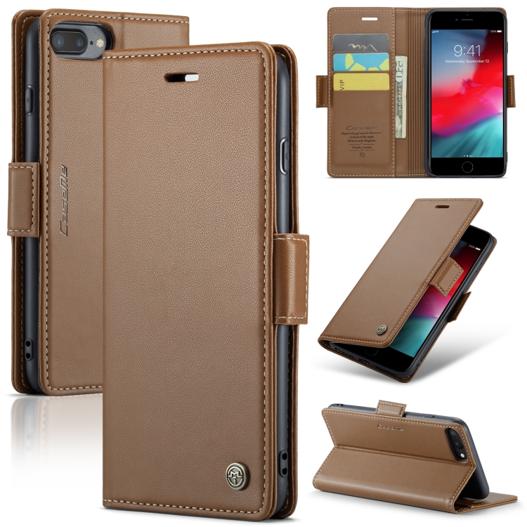 

For iPhone 6 Plus/7 Plus/8 Plus CaseMe 023 Butterfly Buckle Litchi Texture RFID Anti-theft Leather Phone Case(Brown)