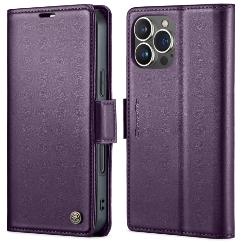 

For iPhone 15 Pro Max CaseMe 023 Butterfly Buckle Litchi Texture RFID Anti-theft Leather Phone Case(Pearly Purple)