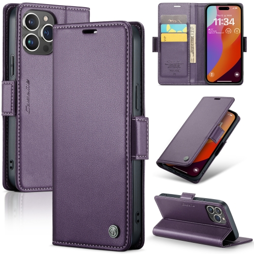 

For iPhone 15 Pro CaseMe 023 Butterfly Buckle Litchi Texture RFID Anti-theft Leather Phone Case(Pearly Purple)