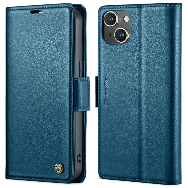 

For iPhone 15 CaseMe 023 Butterfly Buckle Litchi Texture RFID Anti-theft Leather Phone Case(Blue)