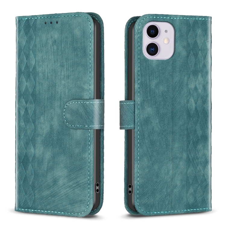 

For iPhone 11 Plaid Embossed Leather Phone Case(Green)