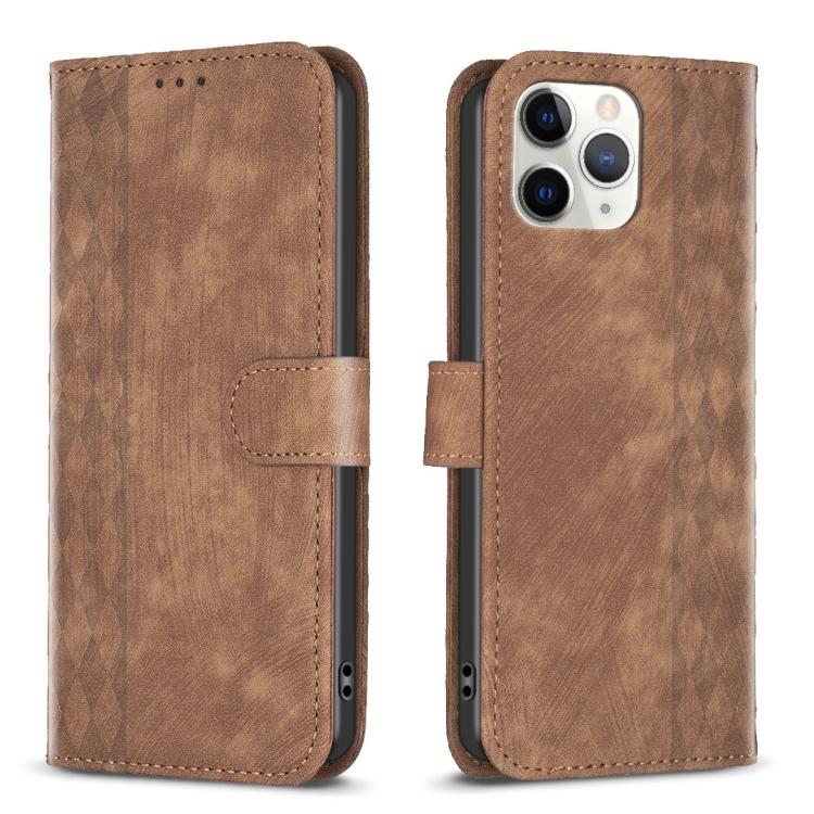

For iPhone 11 Pro Plaid Embossed Leather Phone Case(Brown)