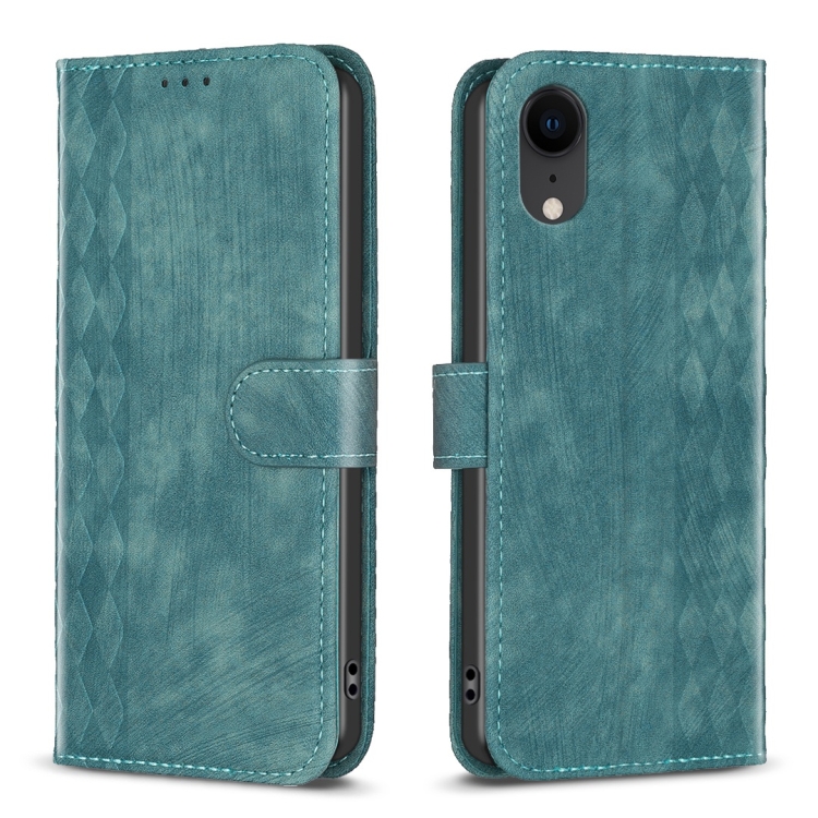 

For iPhone XR Plaid Embossed Leather Phone Case(Green)