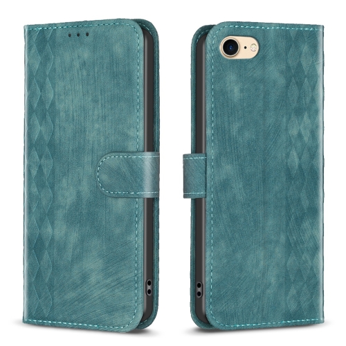 For iPhone SE 2022 / 7 / 8 Plaid Embossed Leather Phone Case(Green) for iphone se 2022 2020 8 7 armor series holder phone case blue