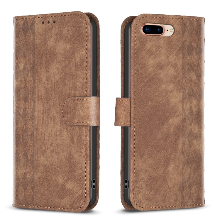 

For iPhone 7 Plus / 8 Plus Plaid Embossed Leather Phone Case(Brown)