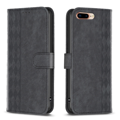 

For iPhone 7 Plus / 8 Plus Plaid Embossed Leather Phone Case(Black)