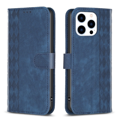 

For iPhone 15 Pro Plaid Embossed Leather Phone Case(Blue)