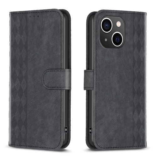 

For iPhone 15 Plaid Embossed Leather Phone Case(Black)