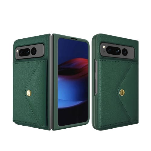 

For Google Pixel Fold Litchi Texture Integrated Phone Case with Card Bag(Green)