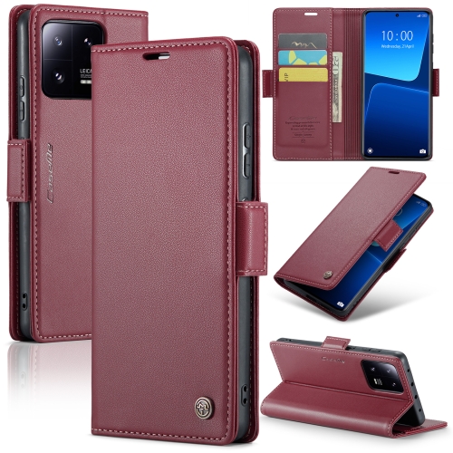 

For Xiaomi 13 Pro CaseMe 023 Butterfly Buckle Litchi Texture RFID Anti-theft Leather Phone Case(Wine Red)