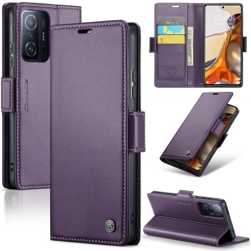 

For Xiaomi 11T / 11T Pro CaseMe 023 Butterfly Buckle Litchi Texture RFID Anti-theft Leather Phone Case(Pearly Purple)