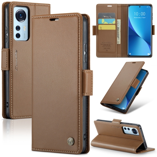

For Xiaomi 12 / 12X / 12S CaseMe 023 Butterfly Buckle Litchi Texture RFID Anti-theft Leather Phone Case(Brown)