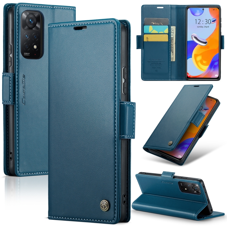 

For Xiaomi Redmi Note 11 Pro Global CaseMe 023 Butterfly Buckle Litchi Texture RFID Anti-theft Leather Phone Case(Blue)