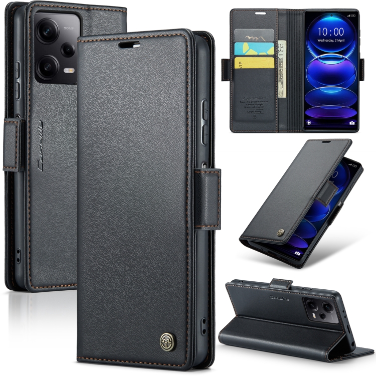 

For Xiaomi Redmi Note 12 Pro 5G Global CaseMe 023 Butterfly Buckle Litchi Texture RFID Anti-theft Leather Phone Case(Black)