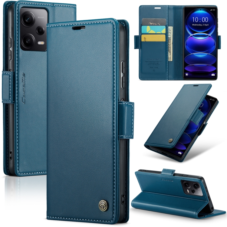 

For Xiaomi Redmi Note 12 Pro 5G Global CaseMe 023 Butterfly Buckle Litchi Texture RFID Anti-theft Leather Phone Case(Blue)