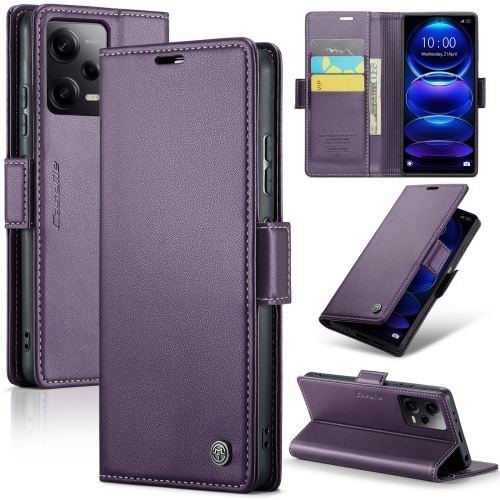 

For Xiaomi Redmi Note 12 Pro 5G Global CaseMe 023 Butterfly Buckle Litchi Texture RFID Anti-theft Leather Phone Case(Pearly Purple)