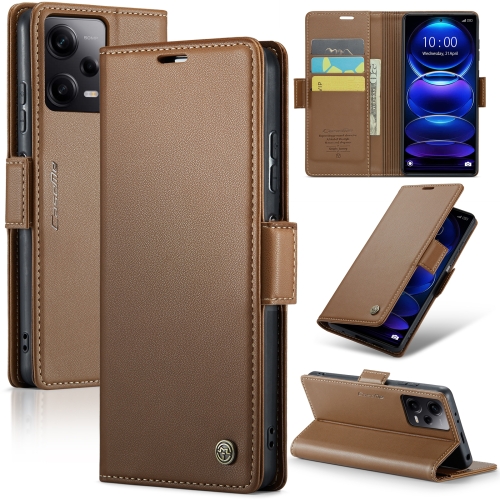 

For Xiaomi Poco X5 Pro 5G CaseMe 023 Butterfly Buckle Litchi Texture RFID Anti-theft Leather Phone Case(Brown)