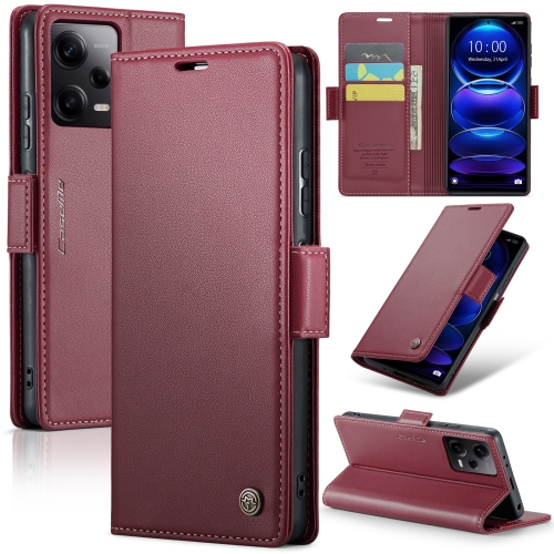 

For Xiaomi Poco X5 Pro 5G CaseMe 023 Butterfly Buckle Litchi Texture RFID Anti-theft Leather Phone Case(Wine Red)