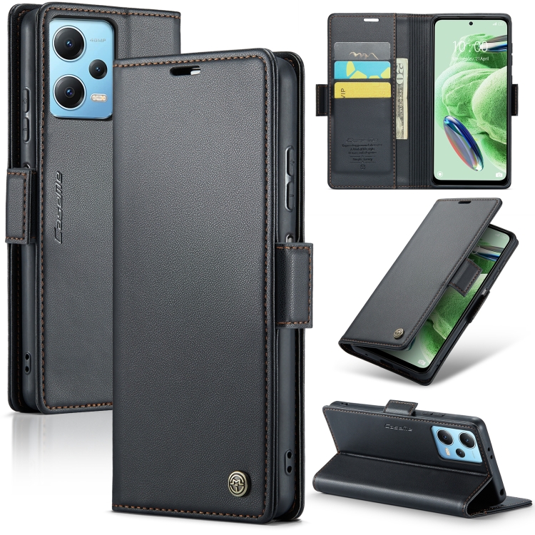 

For Xiaomi Redmi Note 12 5G Global CaseMe 023 Butterfly Buckle Litchi Texture RFID Anti-theft Leather Phone Case(Black)