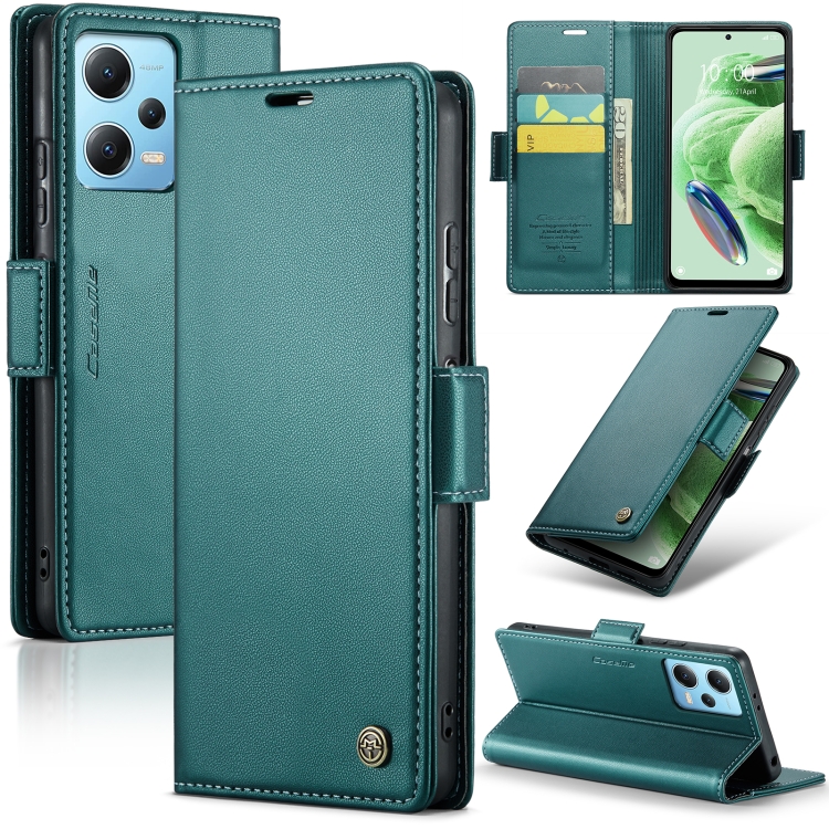 

For Xiaomi Redmi Note 12 5G Global CaseMe 023 Butterfly Buckle Litchi Texture RFID Anti-theft Leather Phone Case(Pearly Blue)