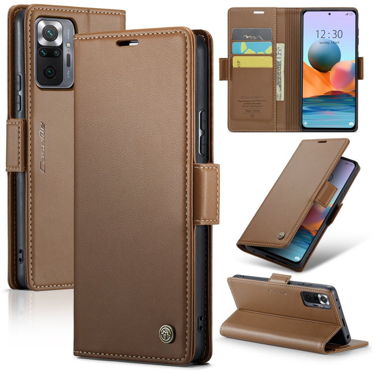 

CaseMe 023 Butterfly Buckle Litchi Texture RFID Anti-theft Leather Phone Case For Xiaomi Redmi Note 10 Pro Max/Redmi Note 10 Pro 4G(Brown)