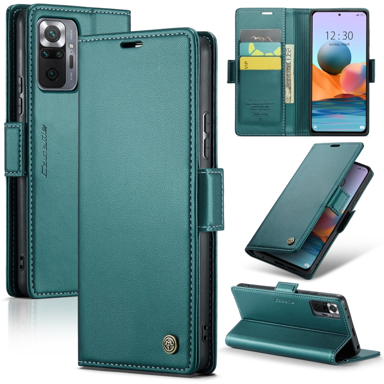 

CaseMe 023 Butterfly Buckle Litchi Texture RFID Anti-theft Leather Phone Case For Xiaomi Redmi Note 10 Pro Max/Redmi Note 10 Pro 4G(Pearly Blue)