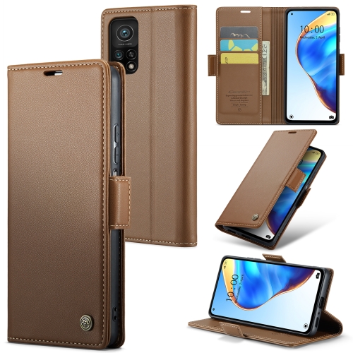 

For Xiaomi Mi 10T 5G／10T Pro 5G CaseMe 023 Butterfly Buckle Litchi Texture RFID Anti-theft Leather Phone Case(Brown)